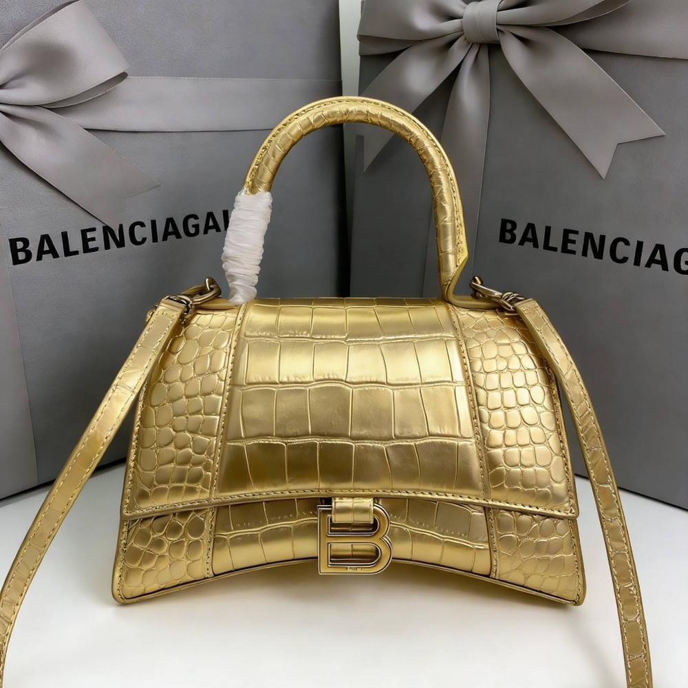 Balenciaga Hourglass Gold Croc Bag